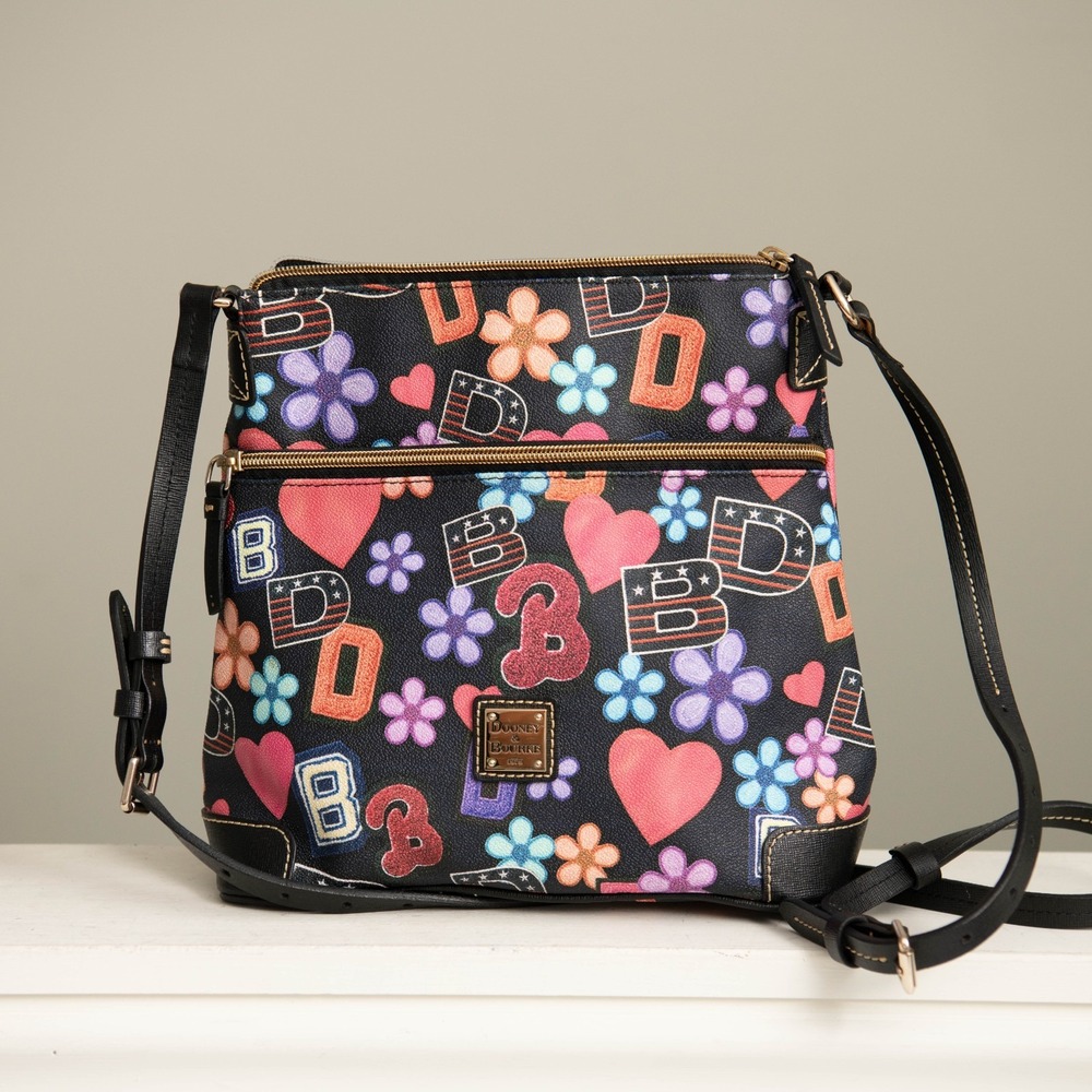 Dooney & Bourke Varsity Hearts & Flower Crossbody Bag Sports Graffiti‎ Colorful